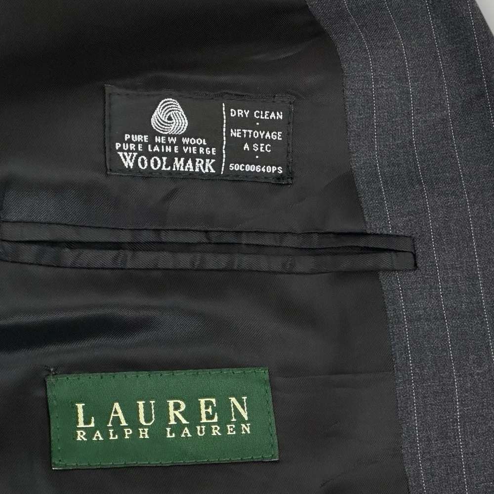 Lauren Ralph Lauren 100%‎ Wool Suit Jacket Men's 50 Reg Gray Pinstripe 2 Button